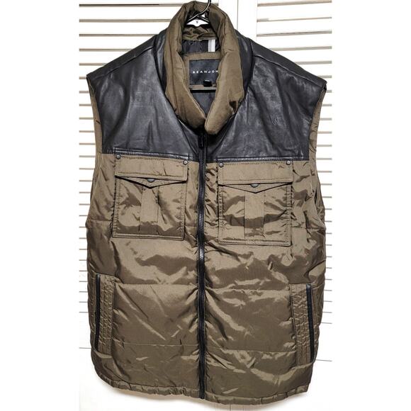 Sean John Classic Puffer Vest Mens 2XL XXL Soft Shell Faux Leather Designer - Picture 1 of 15